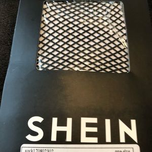 Striped B&W Trim Black Fishnet Ankle Socks NWT‬